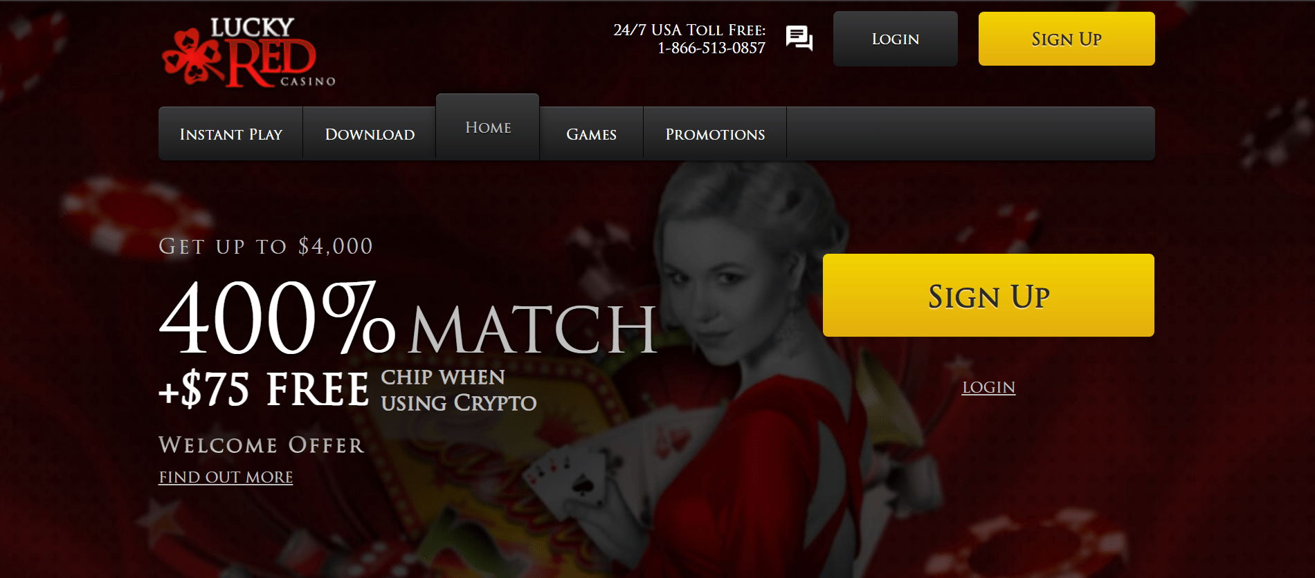 Lucky Red casino homepage screenshot as a calm alternative to big brands